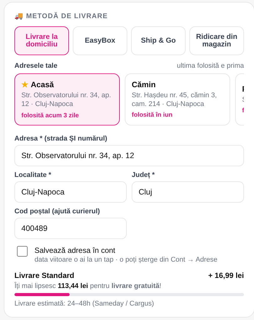 Coșul EzPrint: adresele salvate